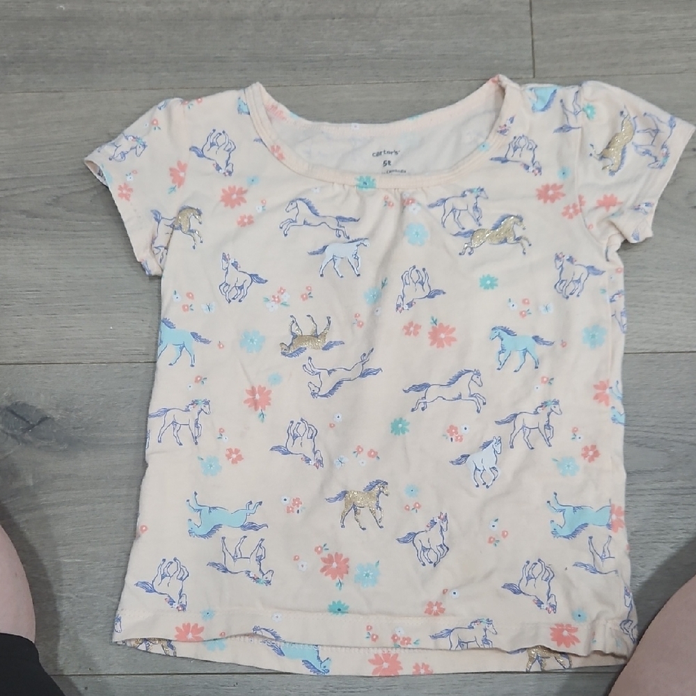 Cat & Jack Light Pink Horse Short Sleeve Tee with Pastel Sketches